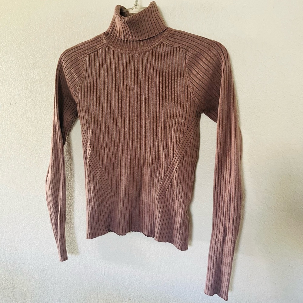 Philosophy Ribbed Turtleneck Sweater in Taupe